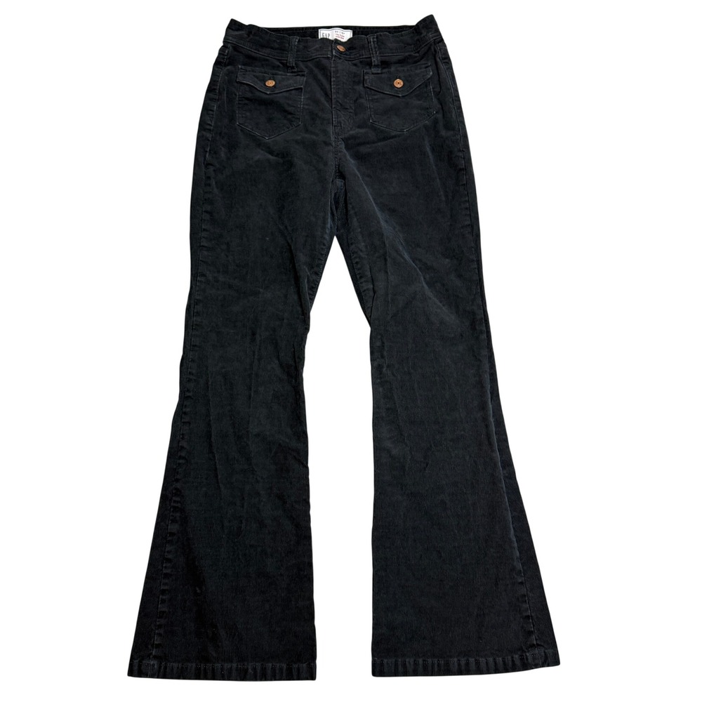 Gap 70s Flare High Rise Corduroy Pants Women 30/10R Black Stretch Boho Retro